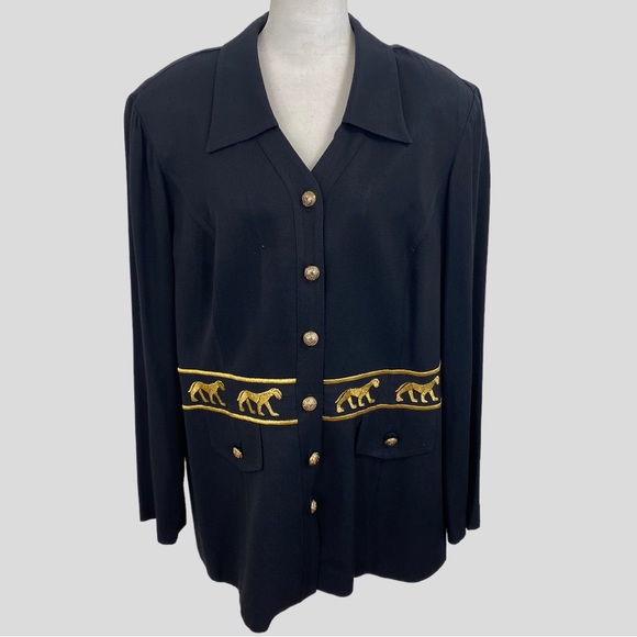 Vintage 90s R&M Richards by Karen Kwong Black Gold Panther Jacket - Picture 7 of 7